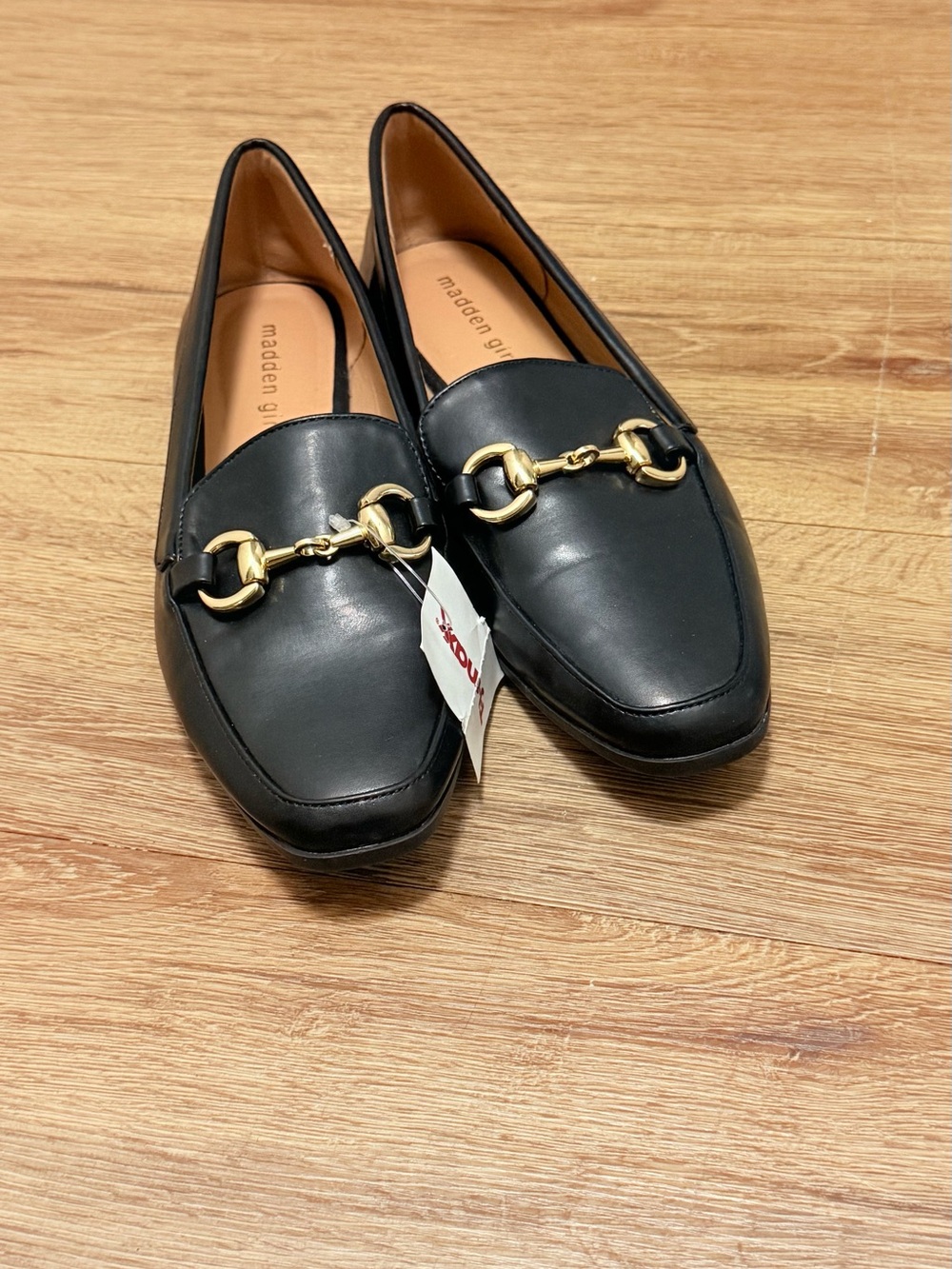 Madden Girl Black Leather Loafers with Gold Horsebit